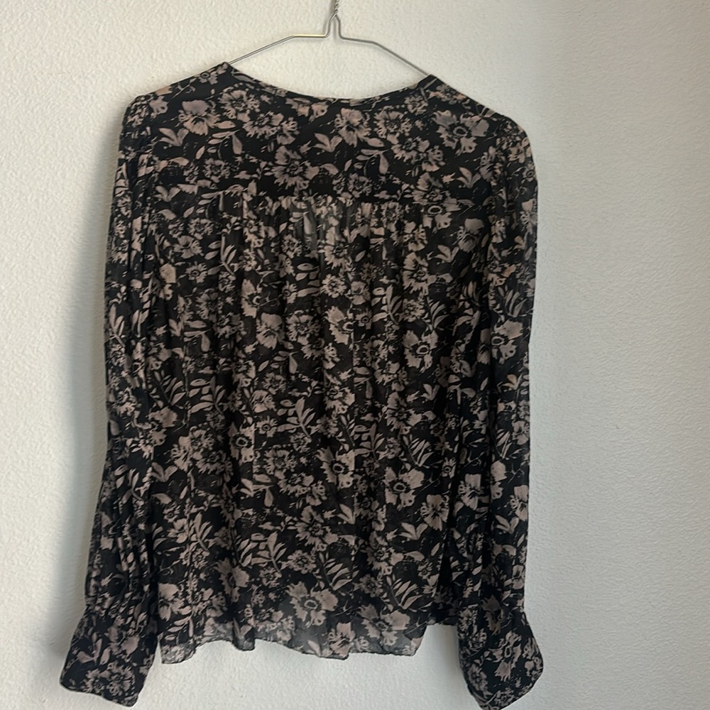 Velvet By Graham Spencer Womens Blouse Black Brown Small Miley Floral Top🌸🌸